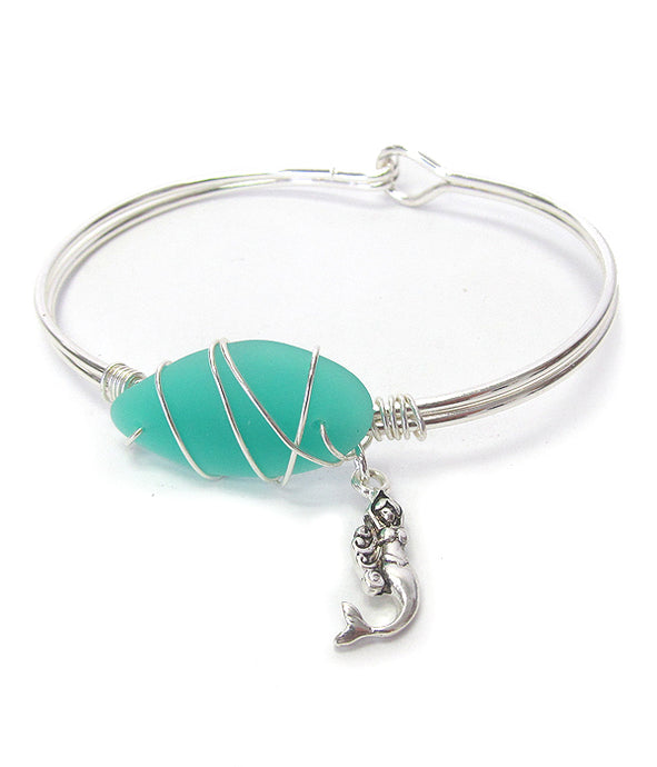 Sea Glass Bracelet with Mermaid Charm