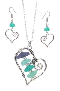 Sea Glass Heart Jewelry Set