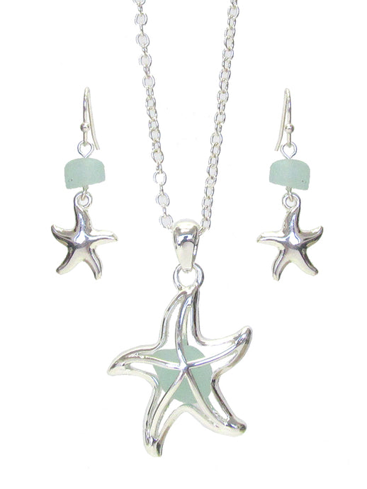 Floating Sea Glass Starfish Jewelry Set
