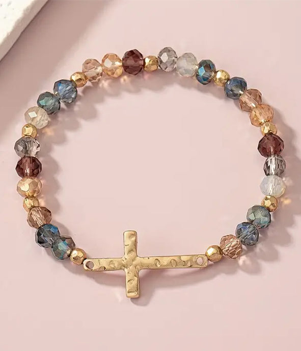 Facet Stone Cross Stretch Bracelet