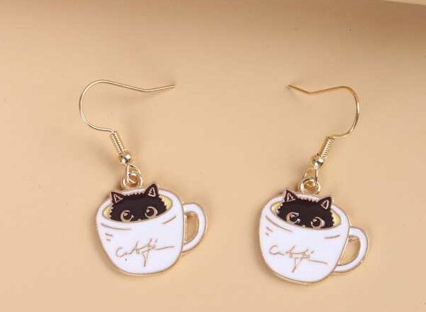 Cat in Cup Earrings