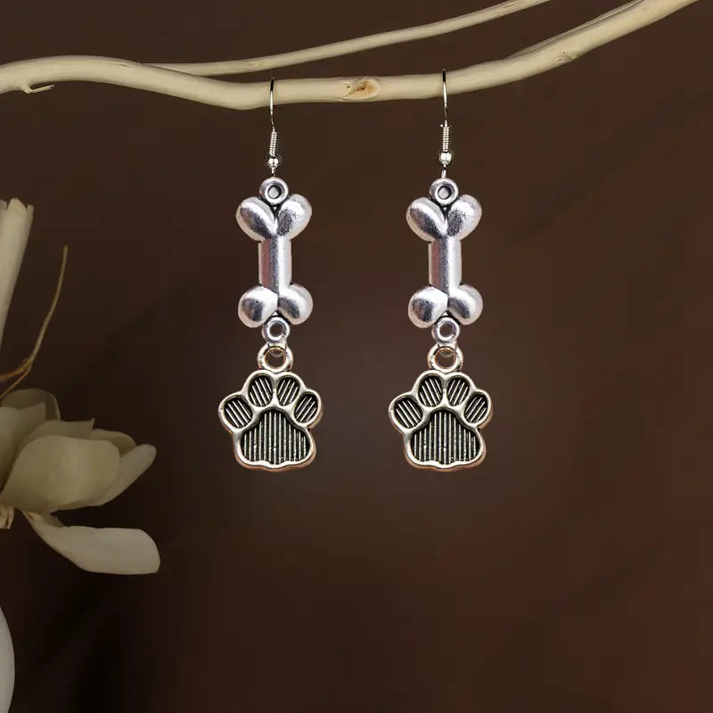 Bone & Paw Print Earrings