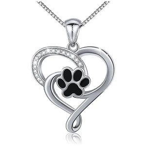 Black Dog Paw & Heart Necklace