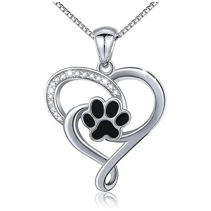 Black Dog Paw & Heart Necklace