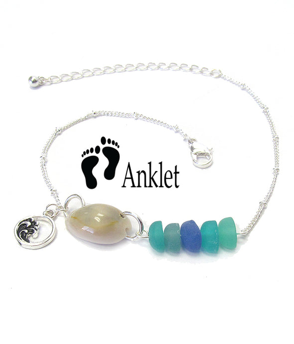 Sea Glass, Shell & Wave Ankle Bracelet