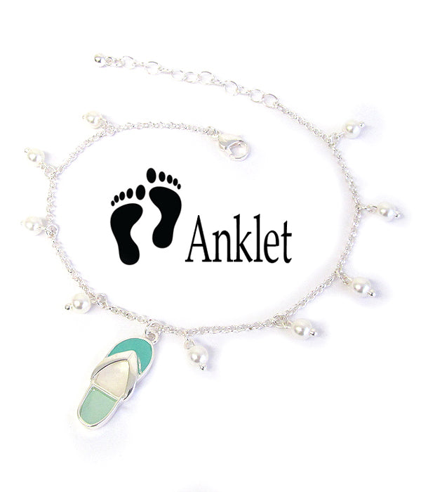 Flip Flop & Pearl Ankle Bracelet