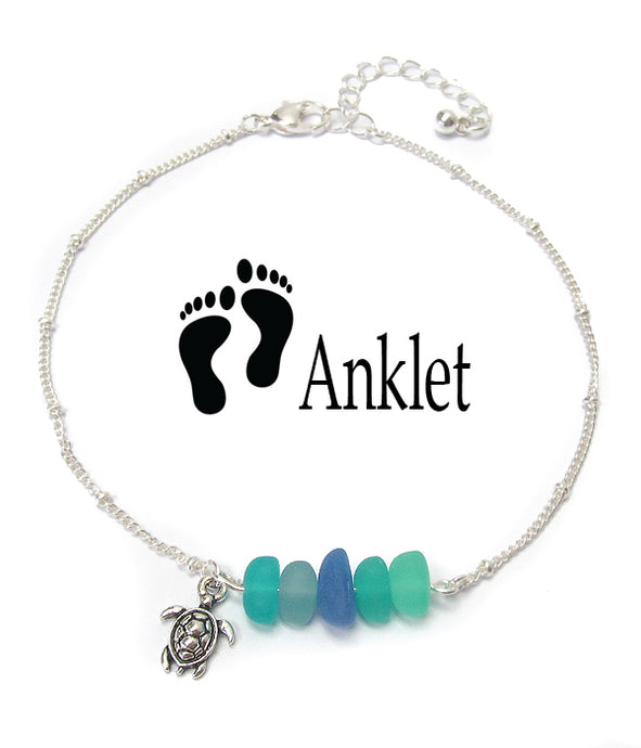 Turtle & Sea Glass Ankle Bracelet