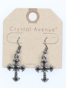 Black Crystal Cross Earrings