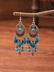 Blue Leaf & Bead Earrings