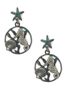 Metal Sea Horse & Shell Earrings