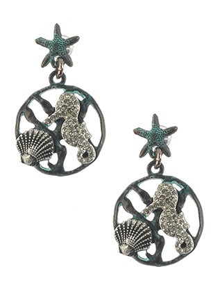 Metal Sea Horse & Shell Earrings