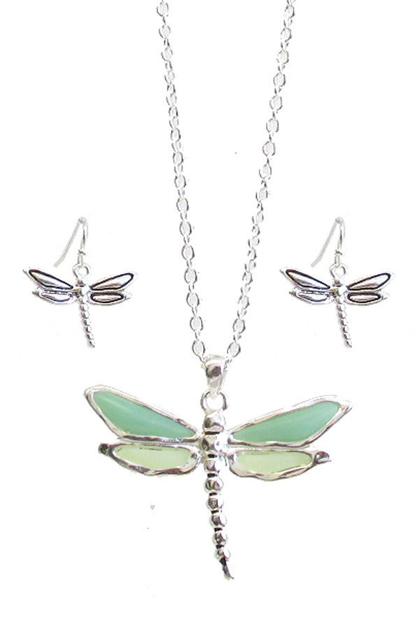 Dragonfly & Sea Glass Jewelry Set