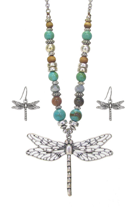 Beaded Dragonfly Jewelry Set