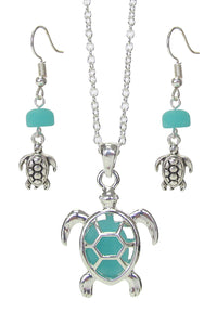 Sea Glass Turtle Necklace & Earrings